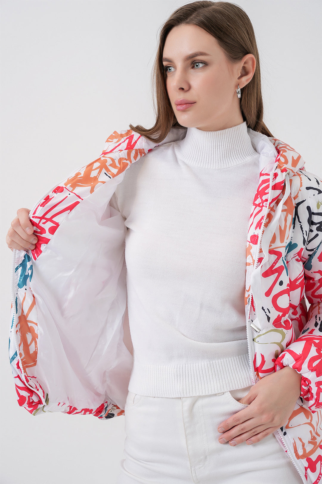 BGD Women Patterned Puffer Jacket - Off-White - Neumünster