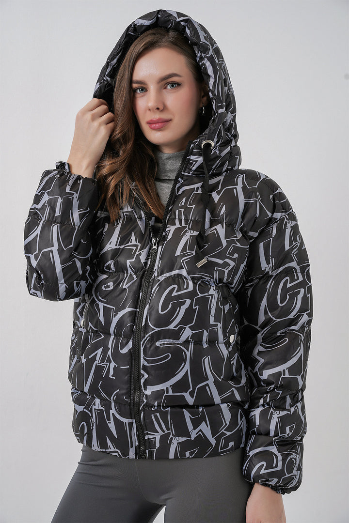 BGD Women Patterned Puffer Jacket - White - Bradford