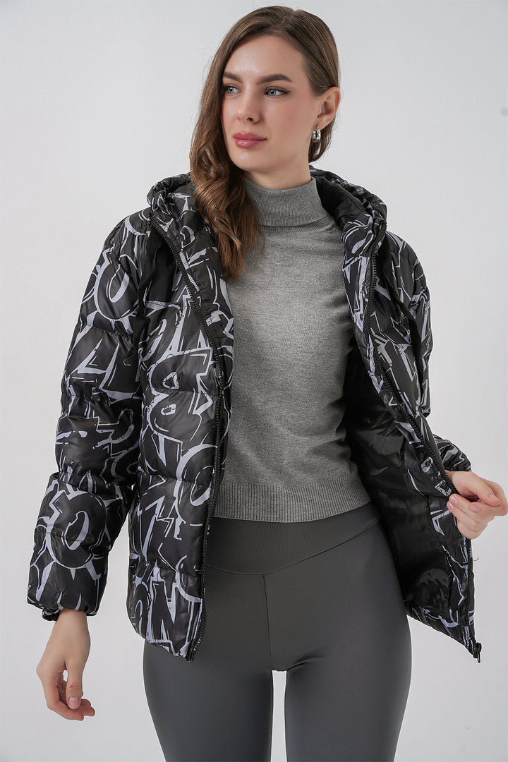 BGD Women Patterned Puffer Jacket - White - Bradford