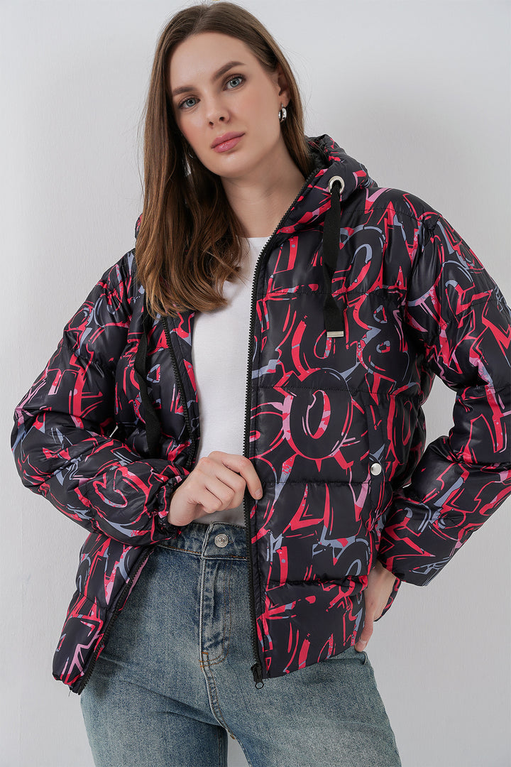 BGD Women Patterned Puffer Jacket - Black - Seelze