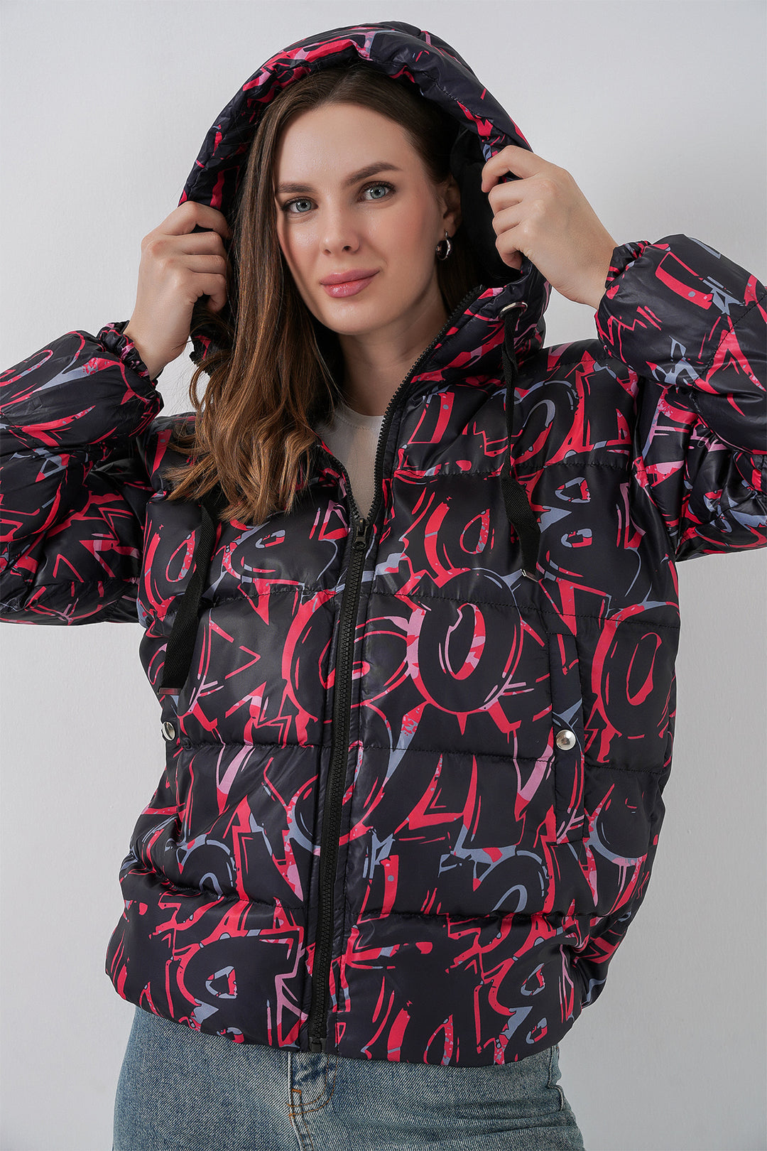 BGD Women Patterned Puffer Jacket - Black - Seelze