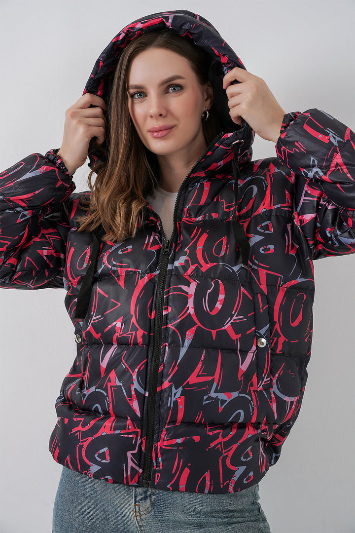 BGD Women Patterned Puffer Jacket - Black - Seelze