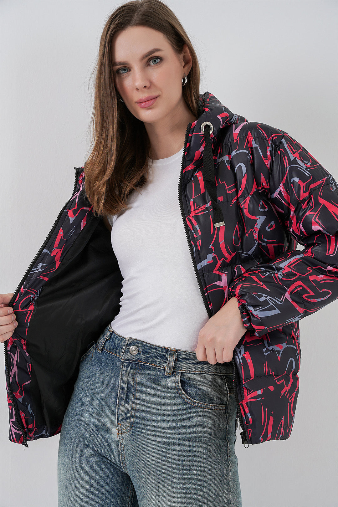 BGD Women Patterned Puffer Jacket - Black - Seelze