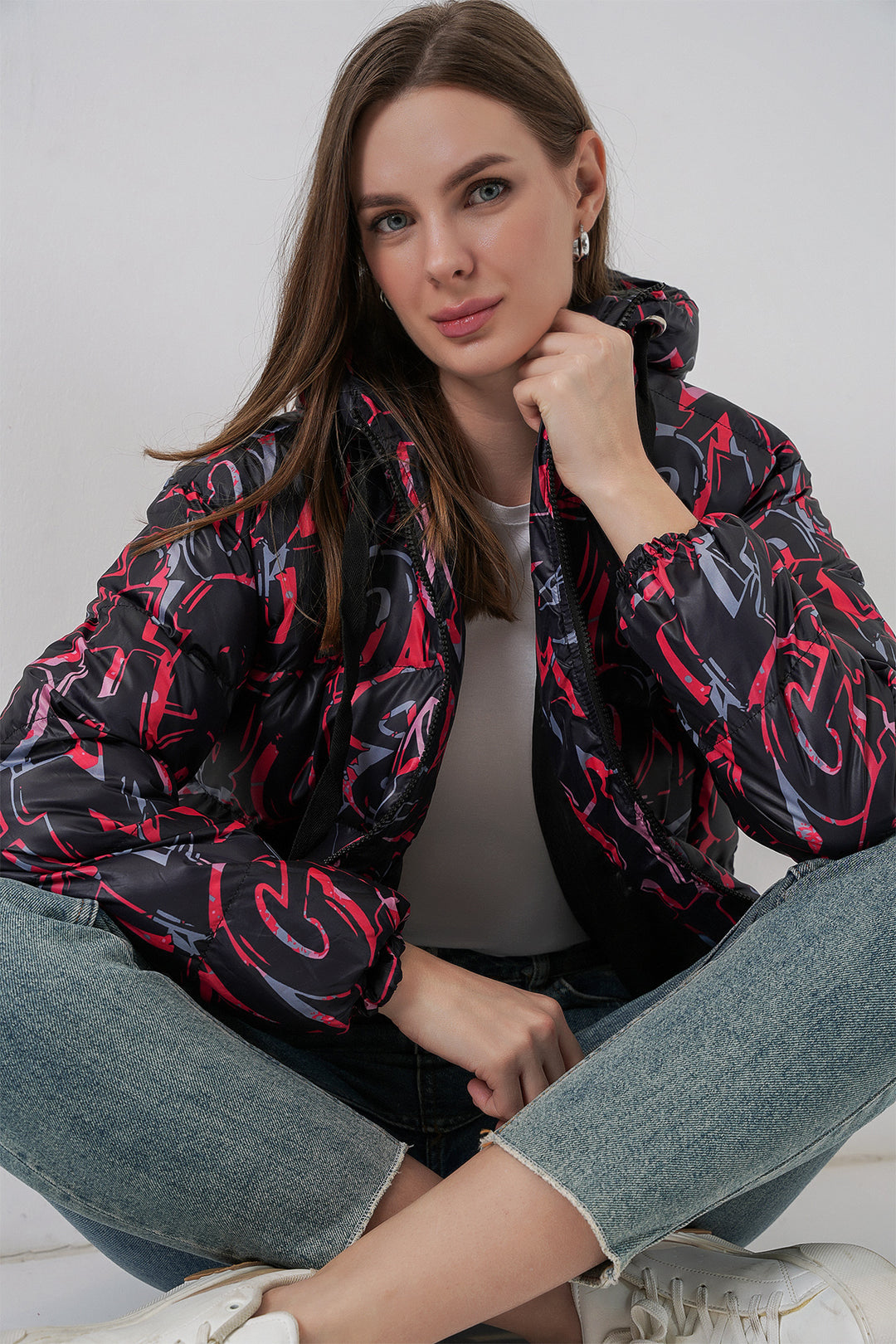 BGD Women Patterned Puffer Jacket - Black - Seelze