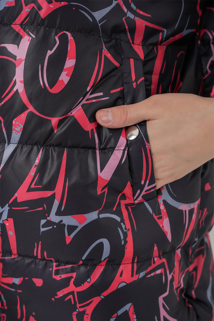 BGD Women Patterned Puffer Jacket - Black - Seelze