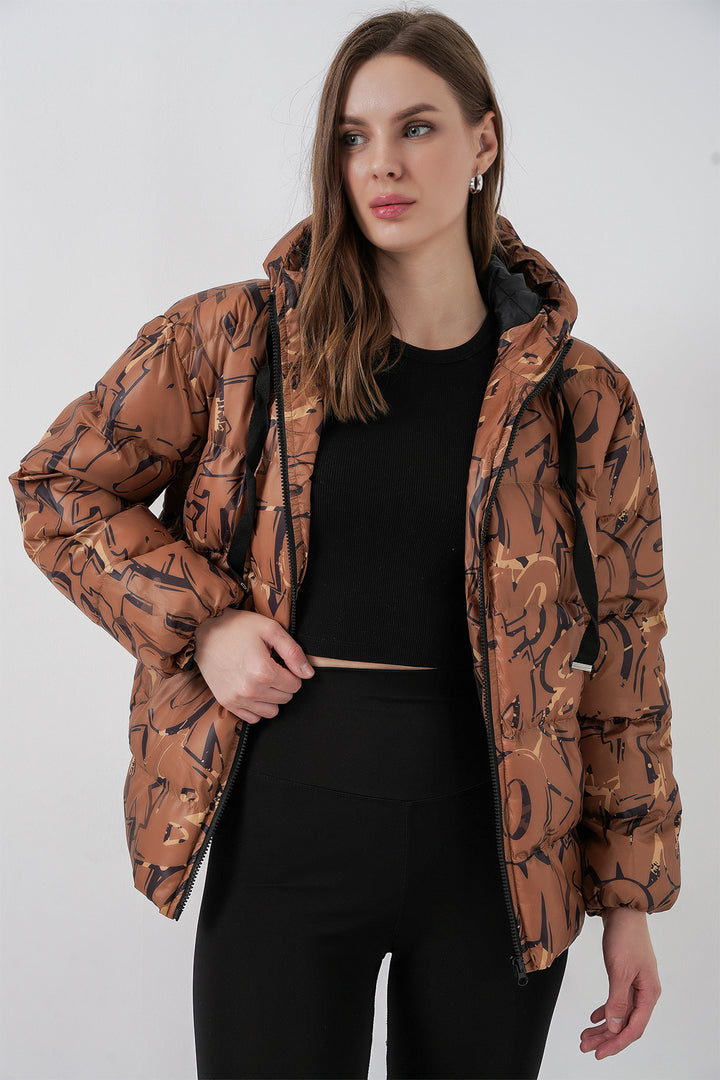 BGD Women Patterned Puffer Jacket - Mustard - Zamora