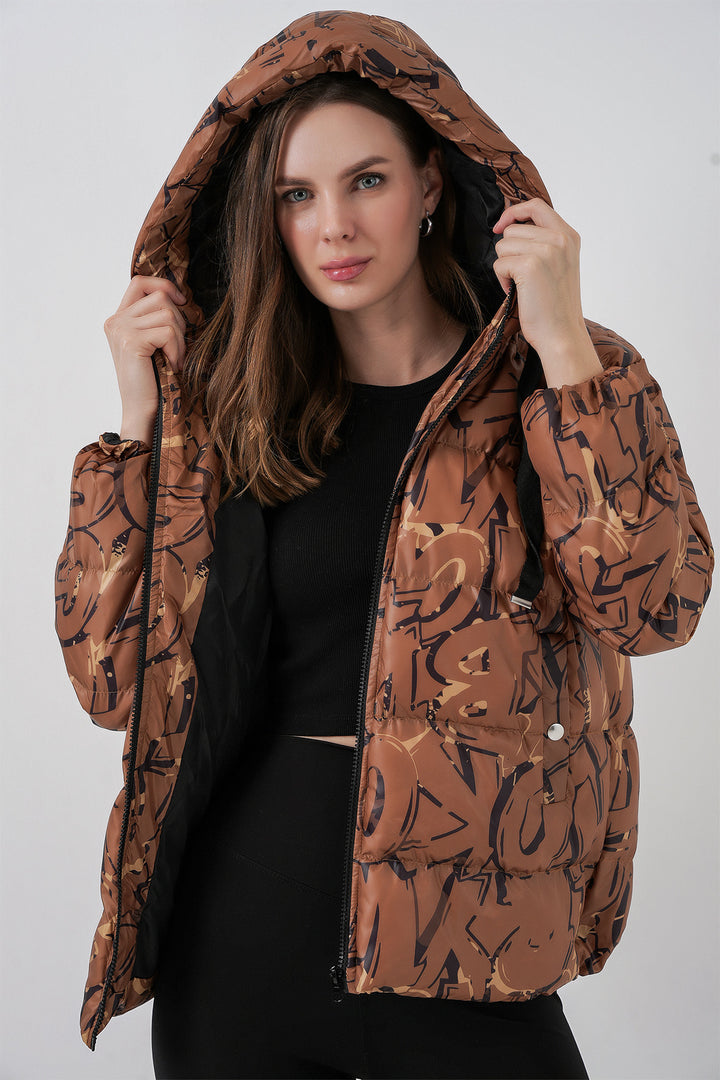 BGD Women Patterned Puffer Jacket - Mustard - Zamora