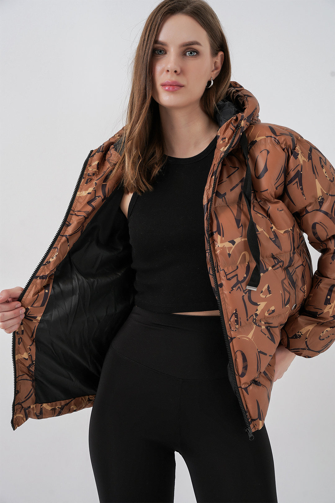 BGD Women Patterned Puffer Jacket - Mustard - Zamora