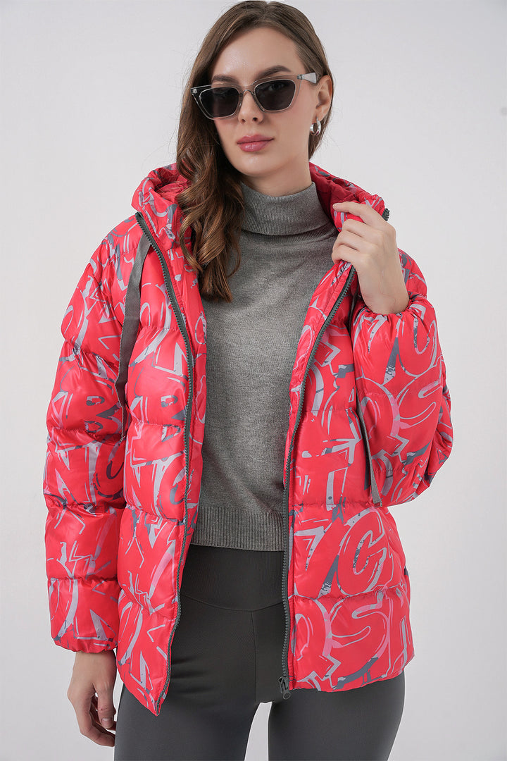 BGD Women Patterned Puffer Jacket - Red - Torrelavega