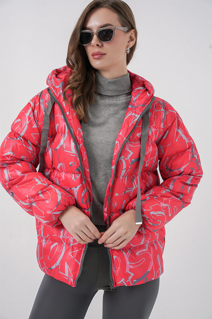 BGD Women Patterned Puffer Jacket - Red - Torrelavega