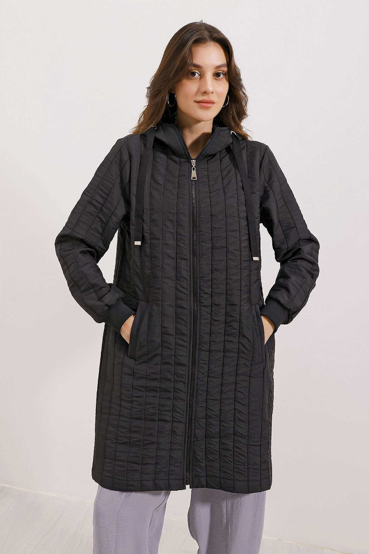 BGD Women Quilted Long Coat - Color Black - Dornbirn