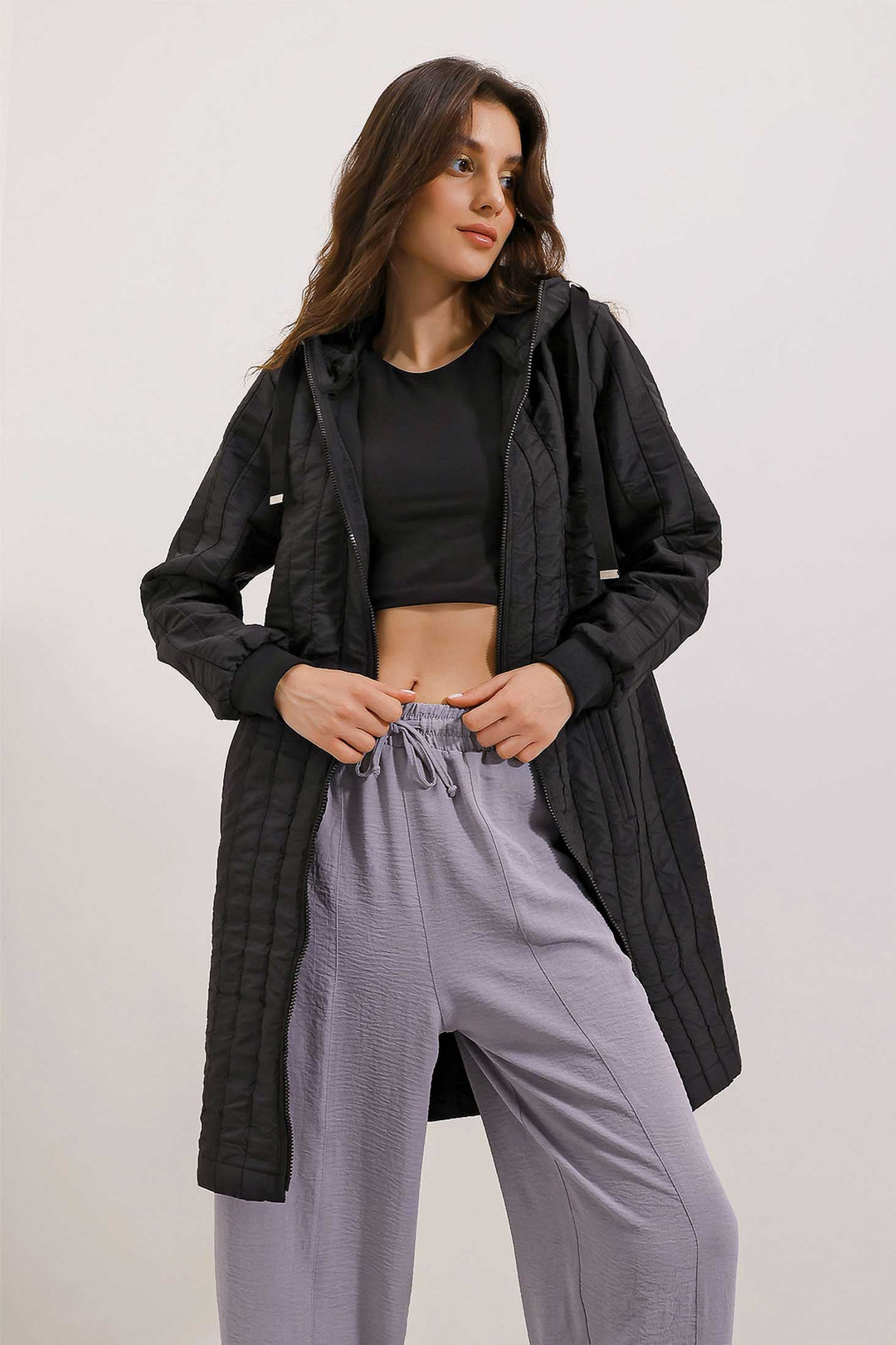 BGD Women Quilted Long Coat - Color Black - Dornbirn