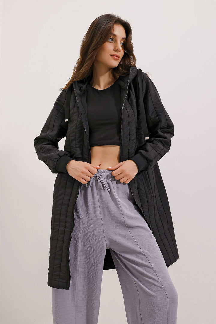 BGD Women Quilted Long Coat - Color Black - Dornbirn