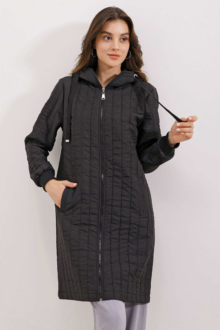 BGD Women Quilted Long Coat - Color Black - Dornbirn