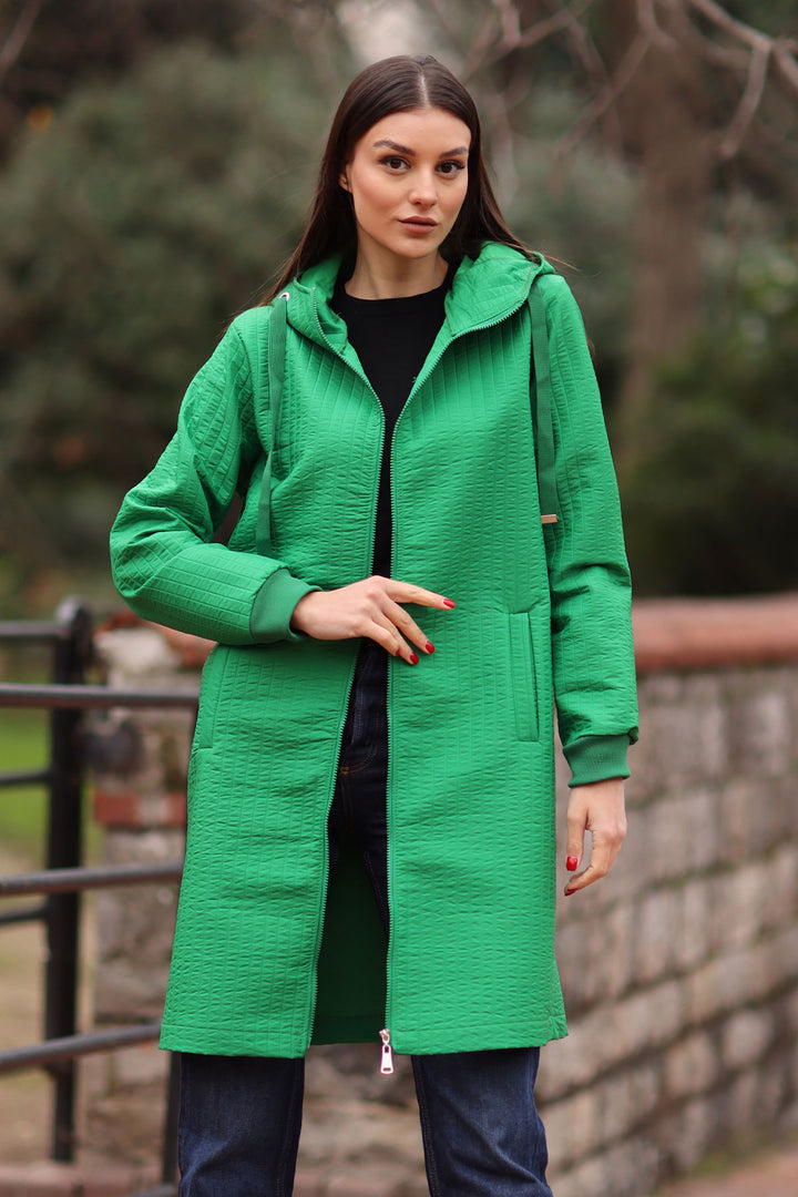 BGD Women Quilted Long Coat - Dark Green - Avondale