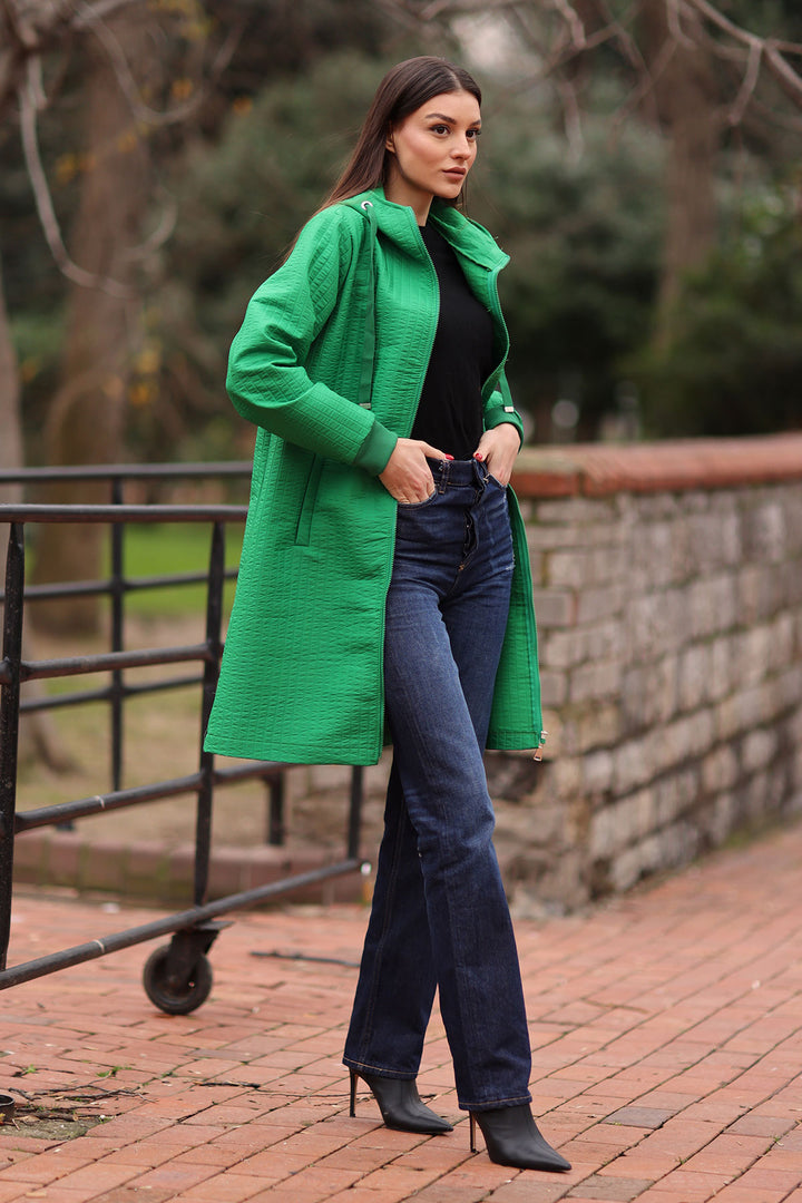 BGD Women Quilted Long Coat - Dark Green - Avondale