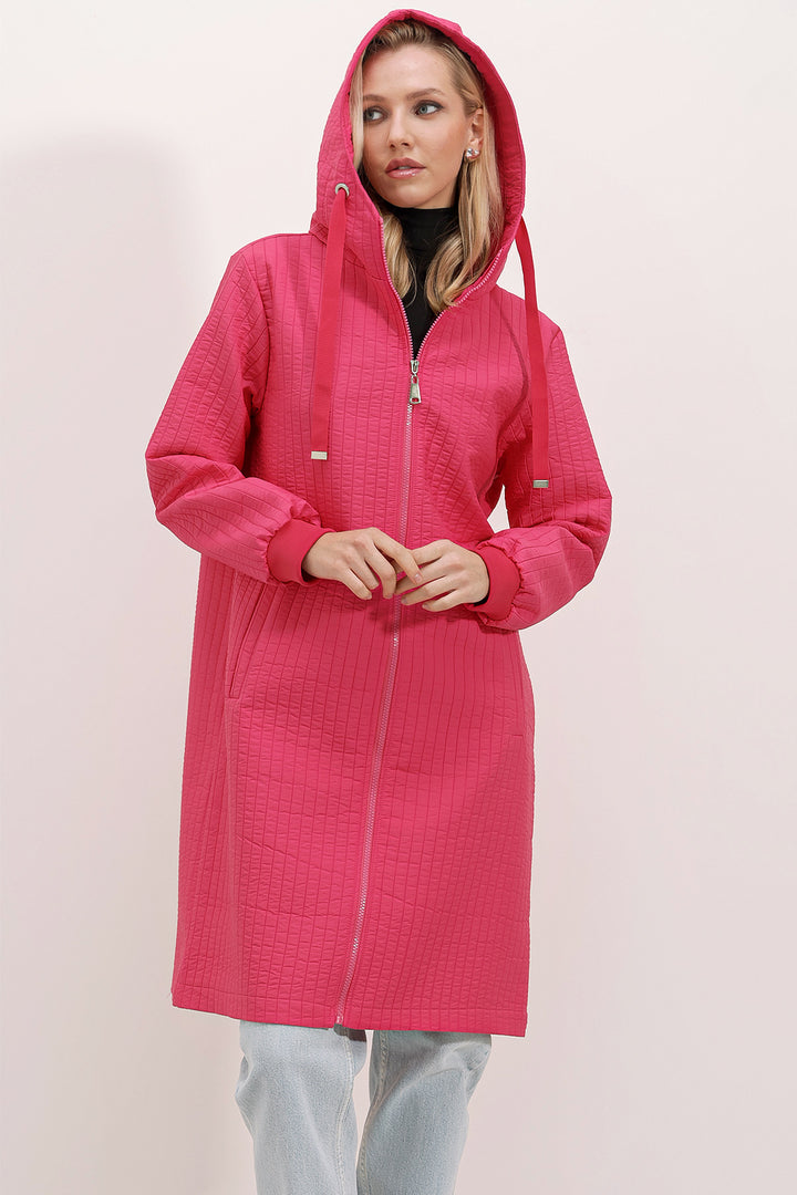 BGD Women Quilted Long Coat - Fuchsia - Avondale