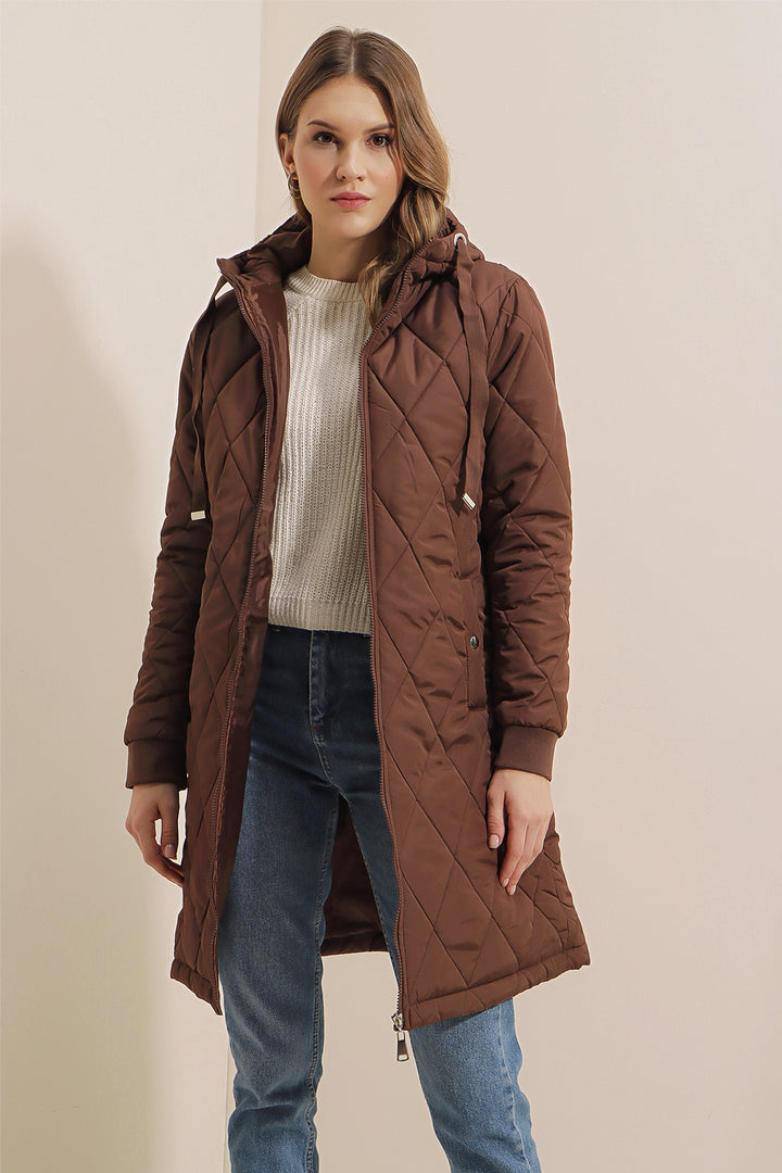BGD Women Quilted Long Puffer Jacket - Brown - Avondale