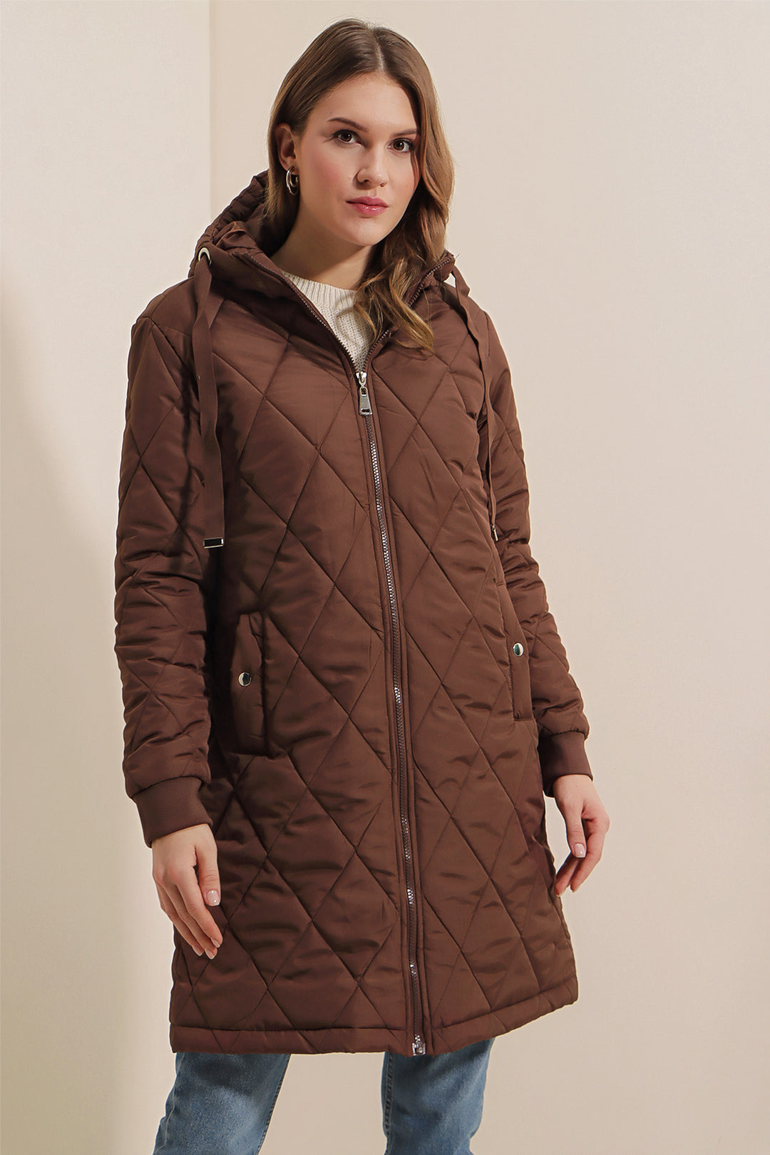 BGD Women Quilted Long Puffer Jacket - Brown - Avondale