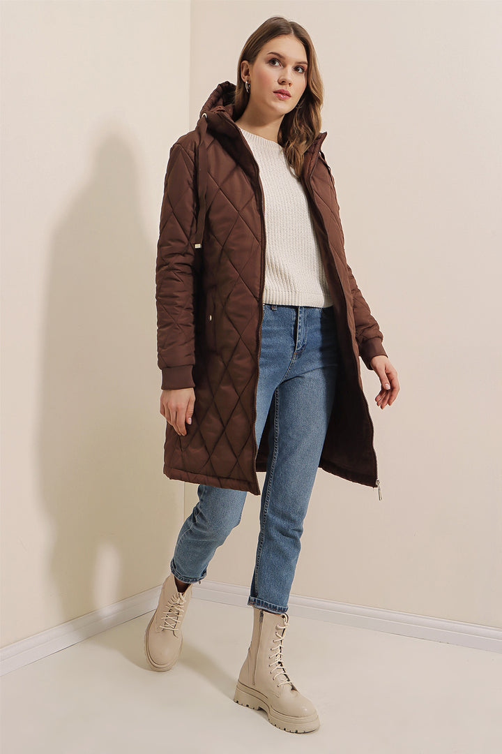 BGD Women Quilted Long Puffer Jacket - Brown - Avondale