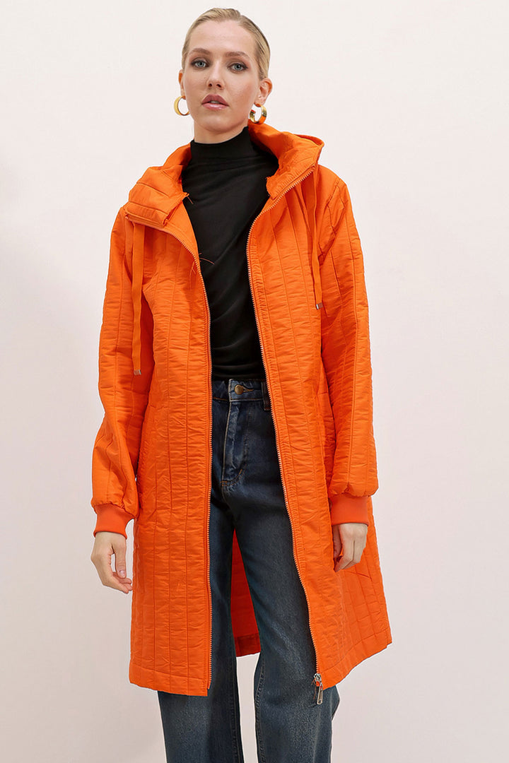 BGD Women Quilted Long Coat - Orange - Avondale