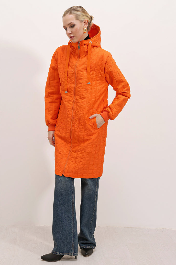 BGD Women Quilted Long Coat - Orange - Avondale