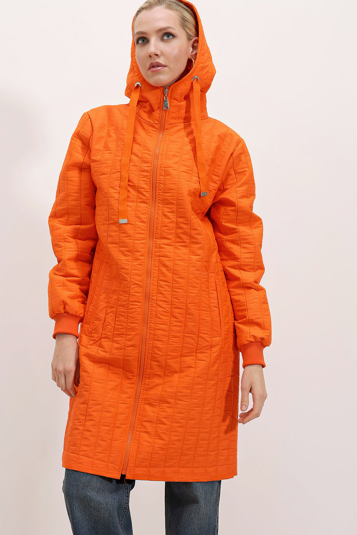 BGD Women Quilted Long Coat - Orange - Avondale