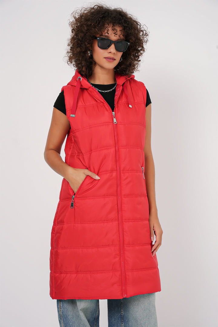 BGD Women Hooded Long Puffer Vest - Dark Red - Bad Salzuflen