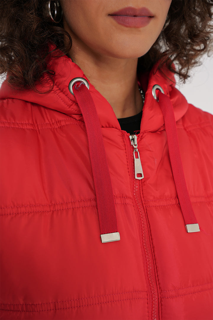 BGD Women Hooded Long Puffer Vest - Dark Red - Bad Salzuflen