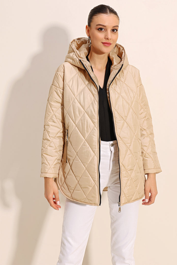 BGD Women Hooded Quilted Jacket - Beige - Avondale