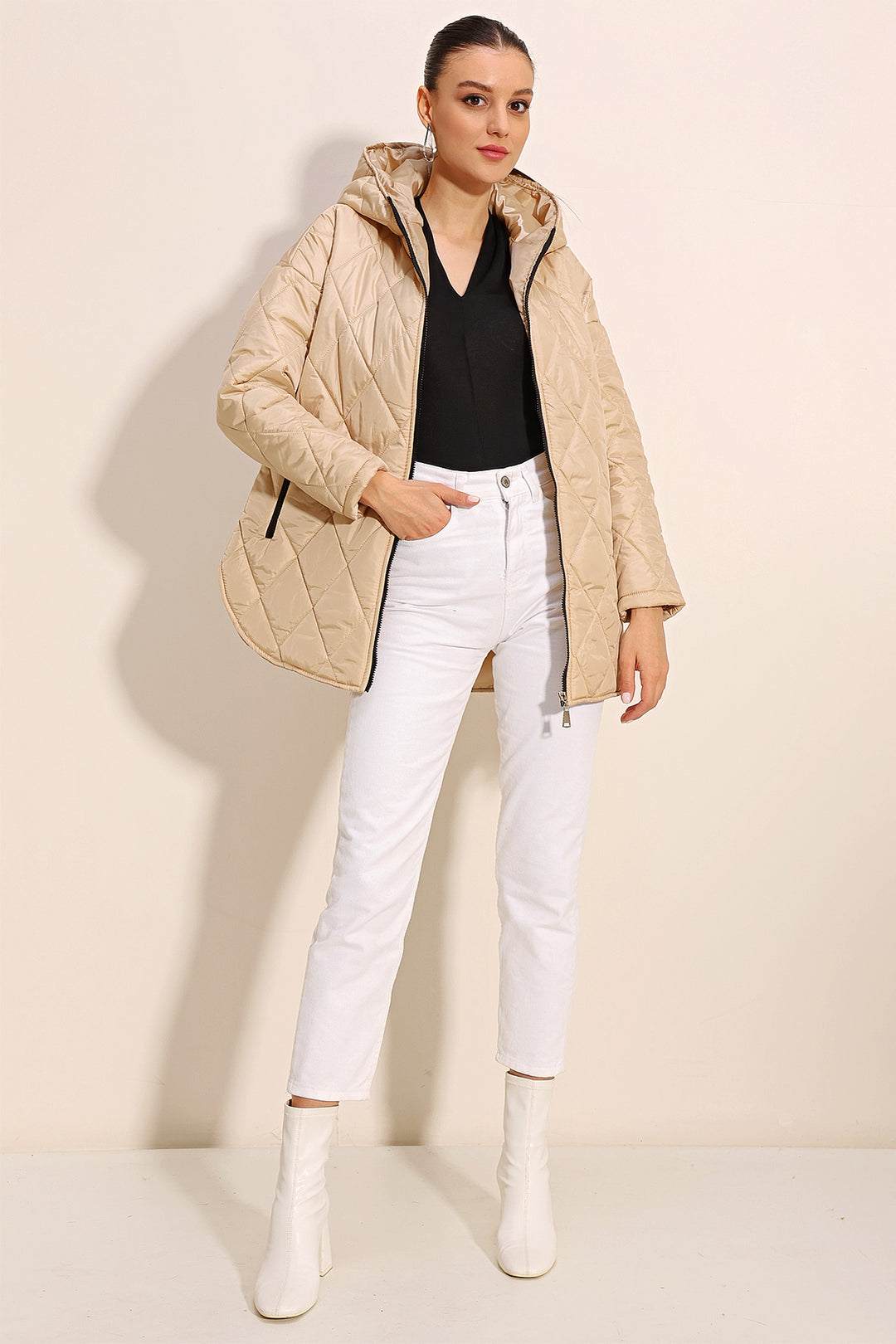 BGD Women Hooded Quilted Jacket - Beige - Avondale