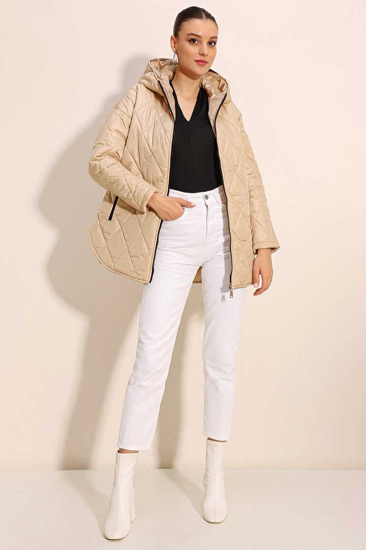 BGD Women Hooded Quilted Jacket - Beige - Avondale
