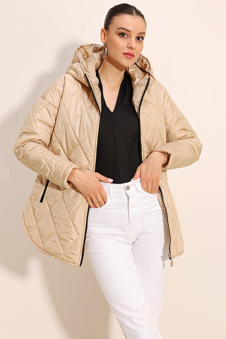 BGD Women Hooded Quilted Jacket - Beige - Avondale