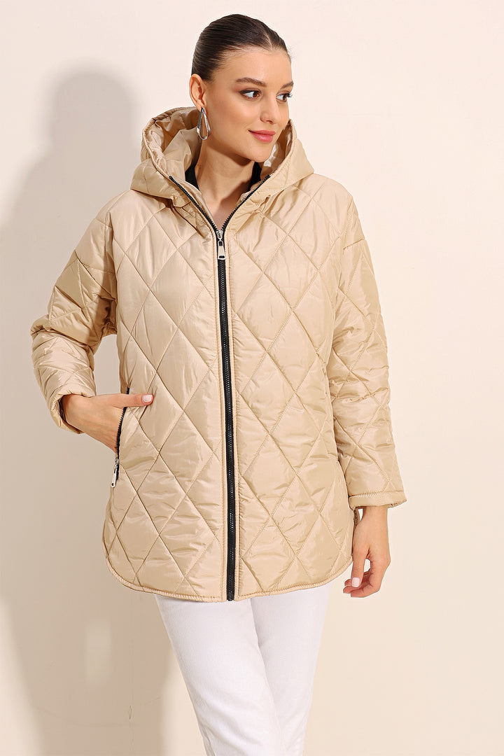 BGD Women Hooded Quilted Jacket - Beige - Avondale