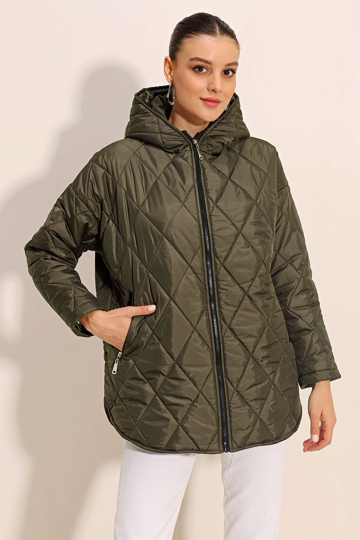BGD Women Hooded Quilted Jacket - Khaki - Newark