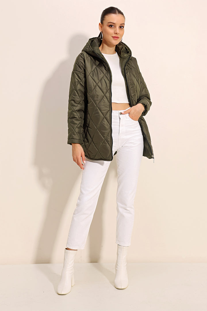 BGD Women Hooded Quilted Jacket - Khaki - Newark