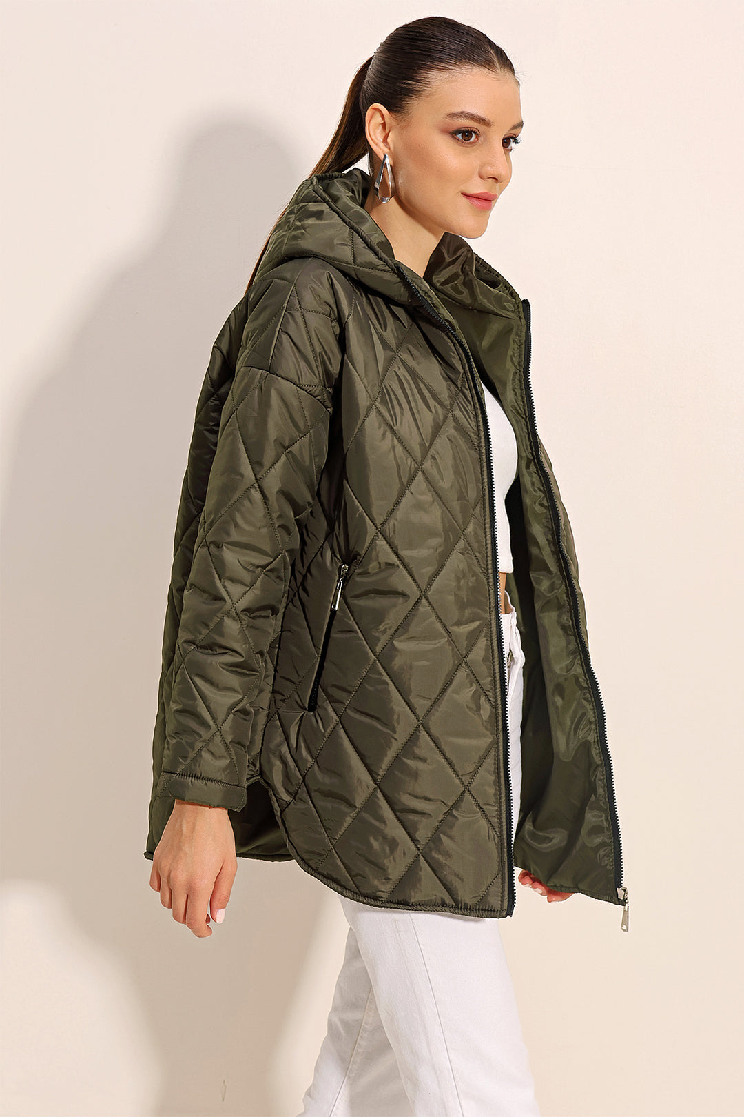 BGD Women Hooded Quilted Jacket - Khaki - Newark
