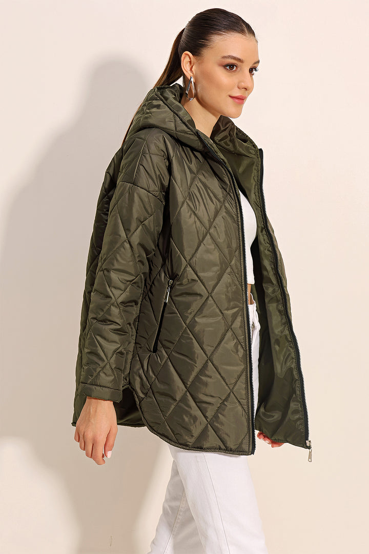 BGD Women Hooded Quilted Jacket - Khaki - Newark