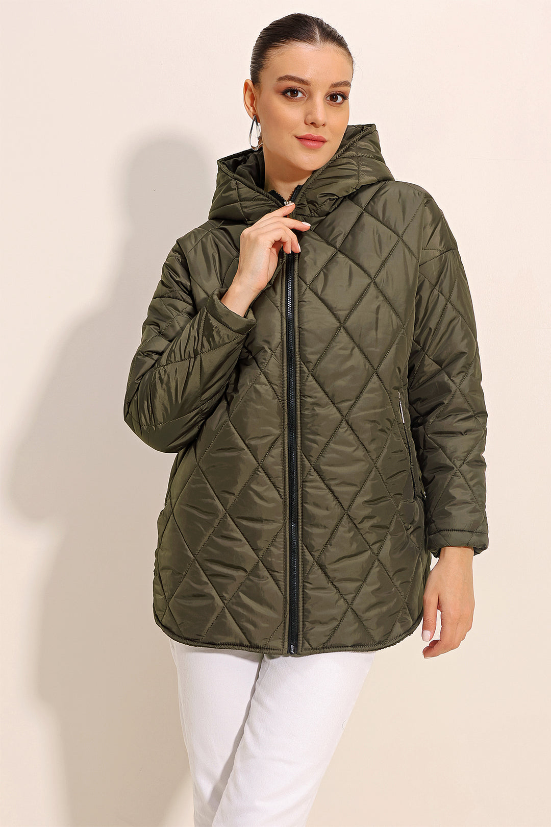 BGD Women Hooded Quilted Jacket - Khaki - Newark