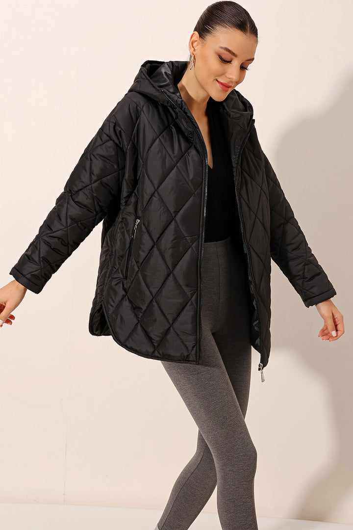 BGD Women Hooded Quilted Jacket - Black - Rieti