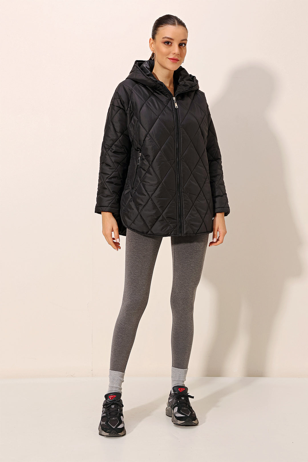 BGD Women Hooded Quilted Jacket - Black - Rieti