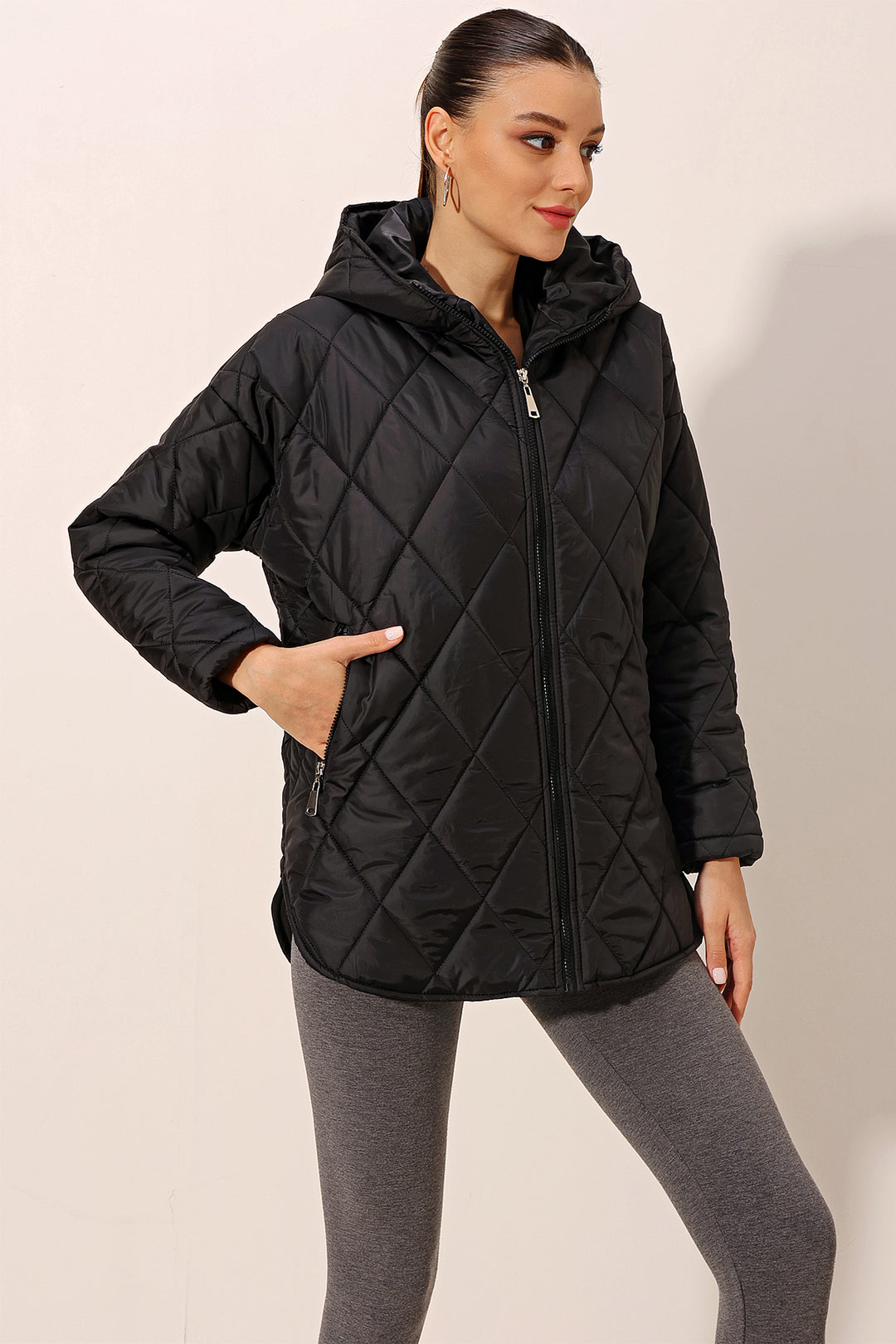 BGD Women Hooded Quilted Jacket - Black - Rieti