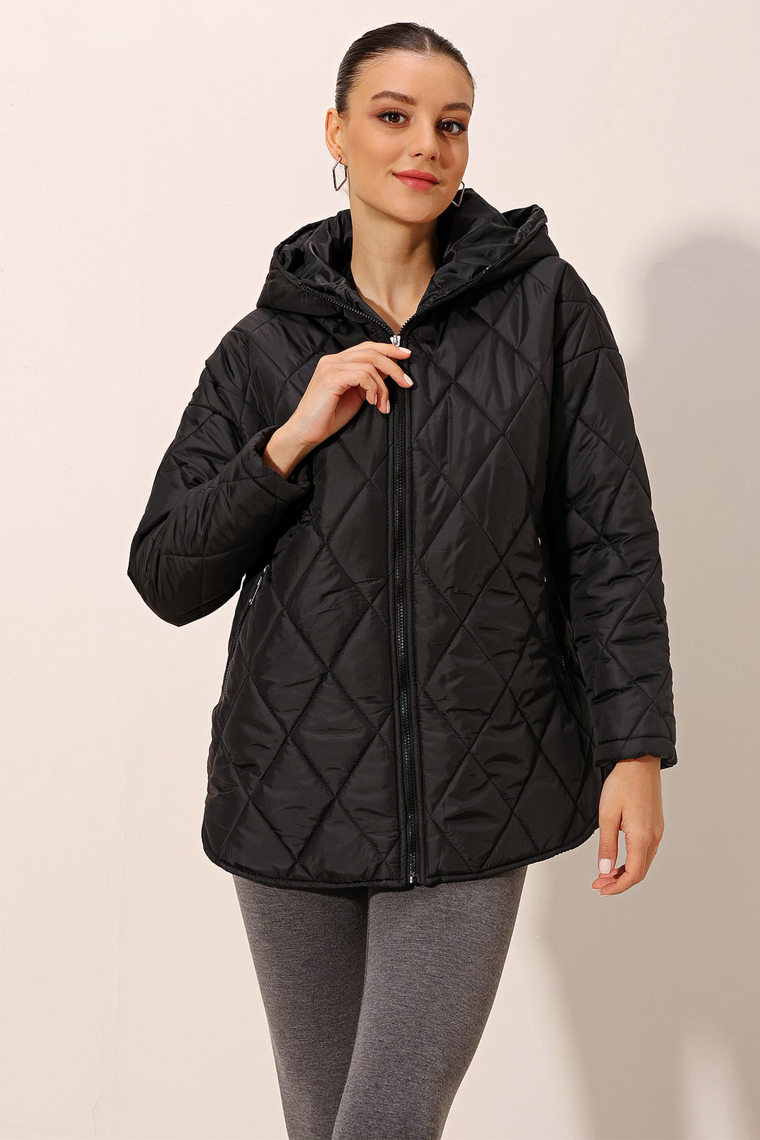 BGD Women Hooded Quilted Jacket - Black - Rieti