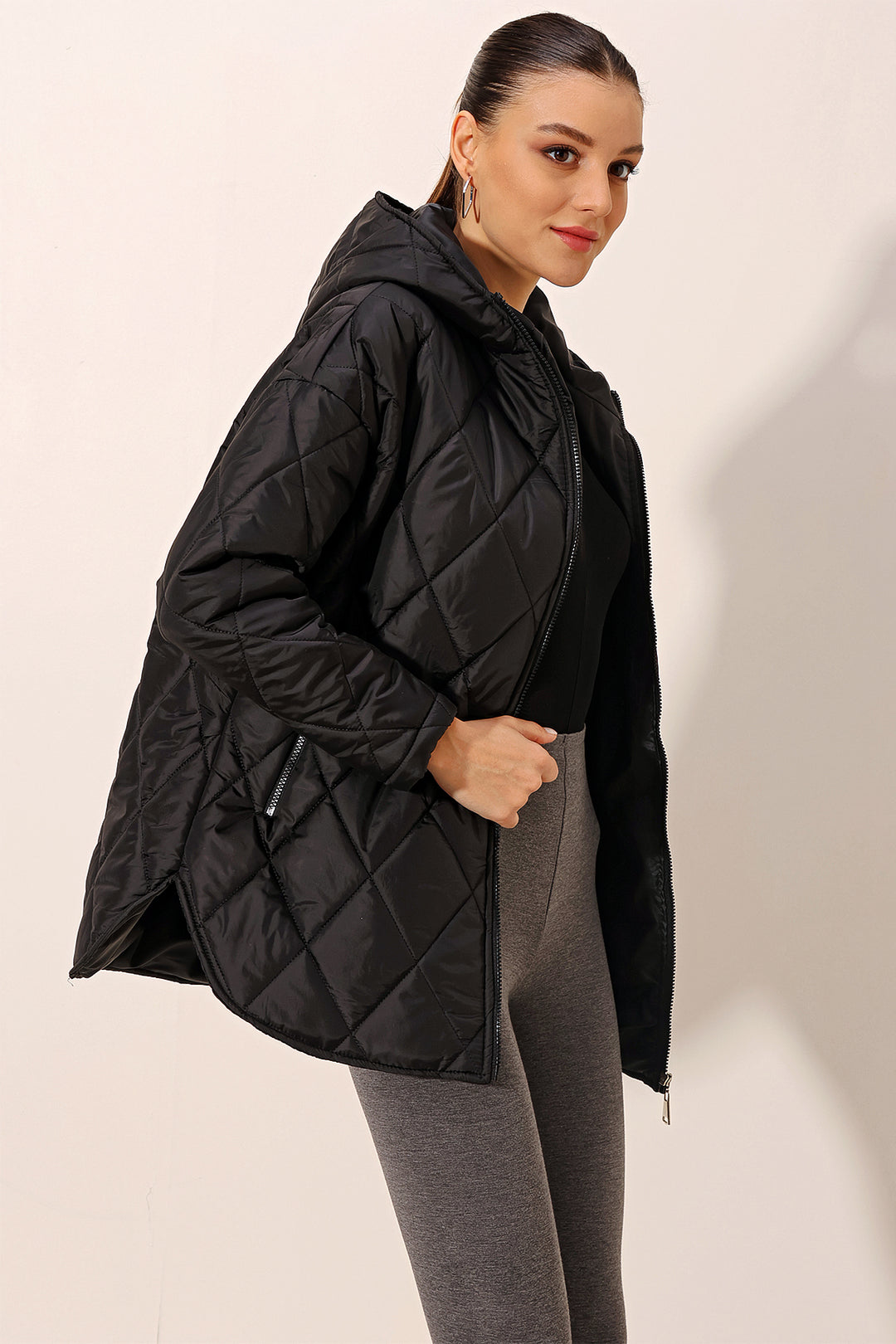 BGD Women Hooded Quilted Jacket - Black - Rieti