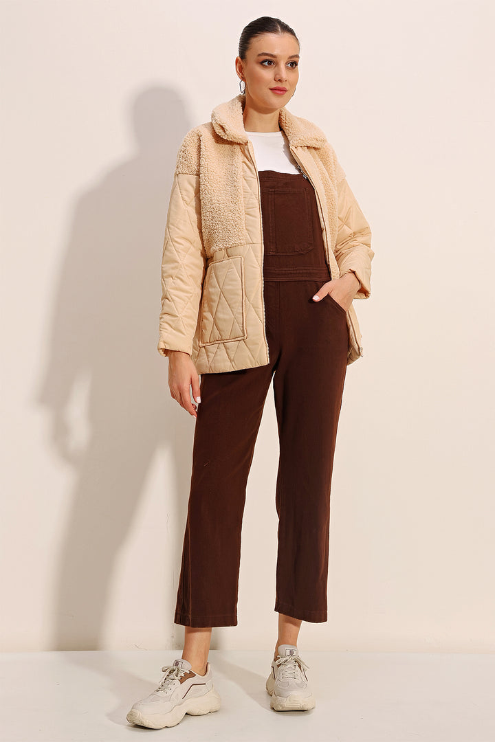 BGD Women Plush Detailed Oversized Puffer Jacket - Beige - Somerville