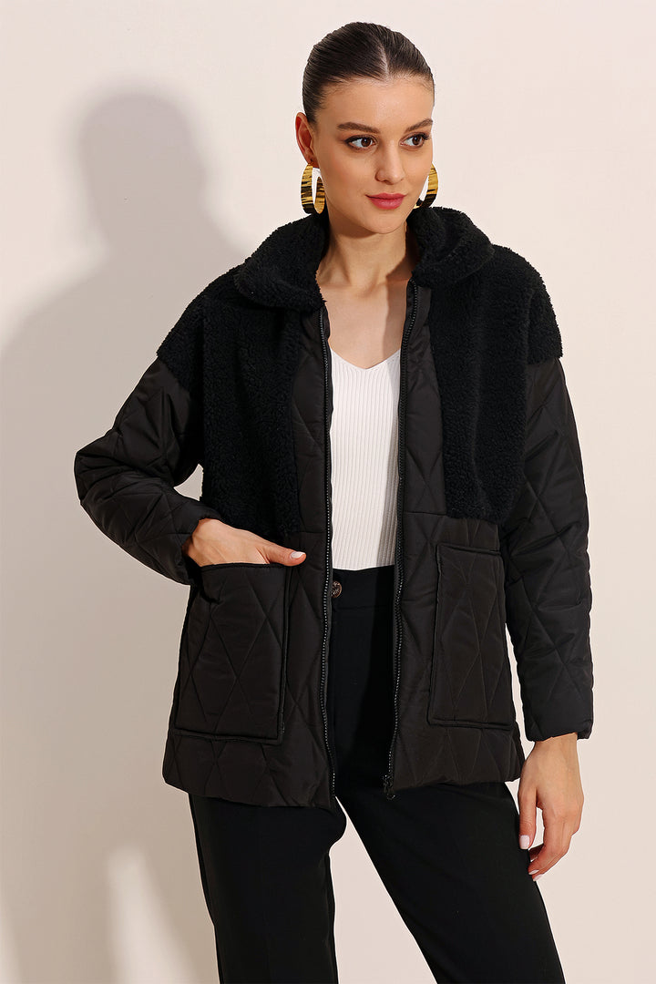 BGD Women Plush Detailed Oversized Puffer Jacket - Black - Braintree