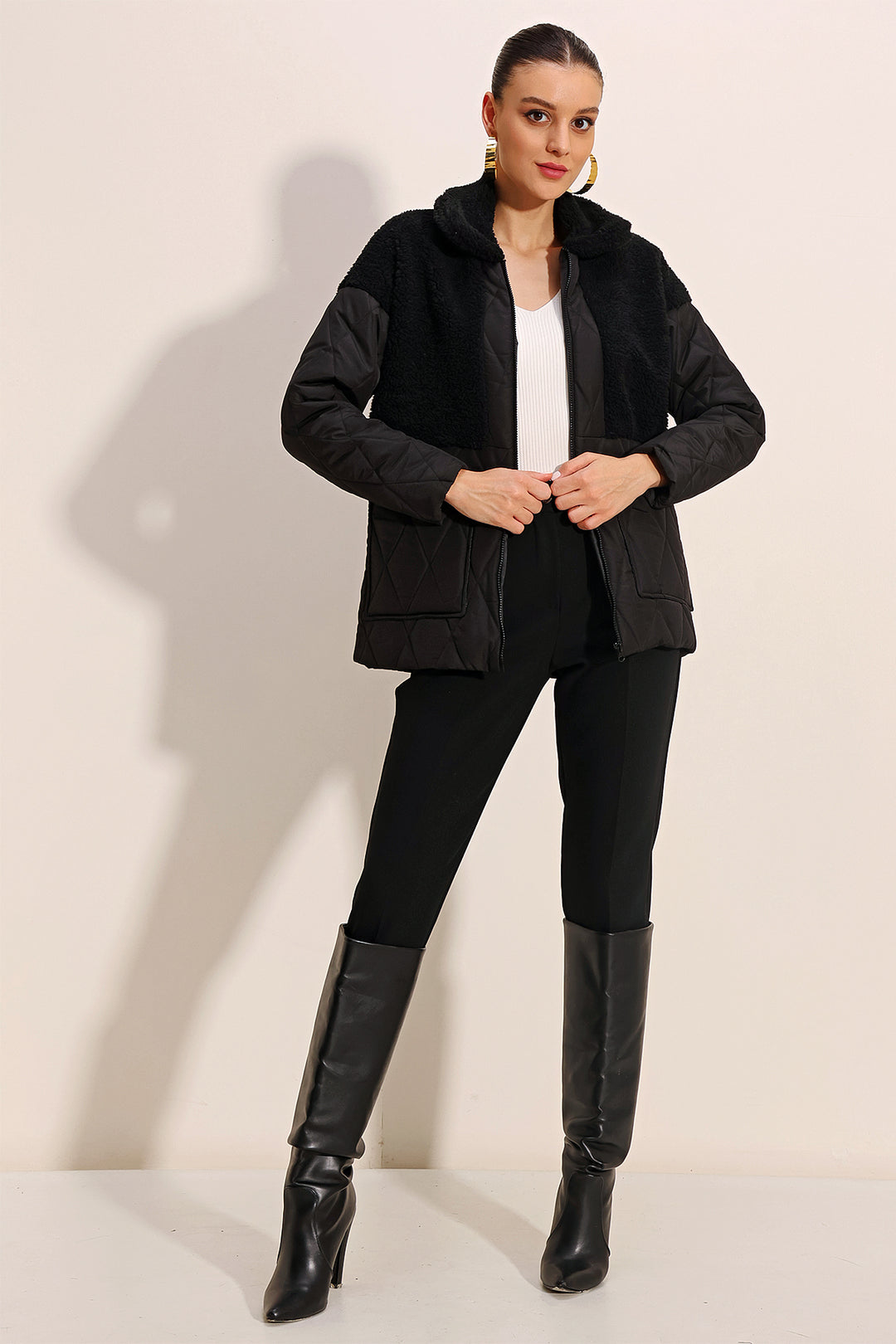 BGD Women Plush Detailed Oversized Puffer Jacket - Black - Braintree