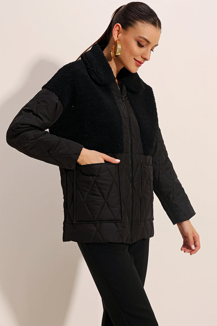 BGD Women Plush Detailed Oversized Puffer Jacket - Black - Braintree