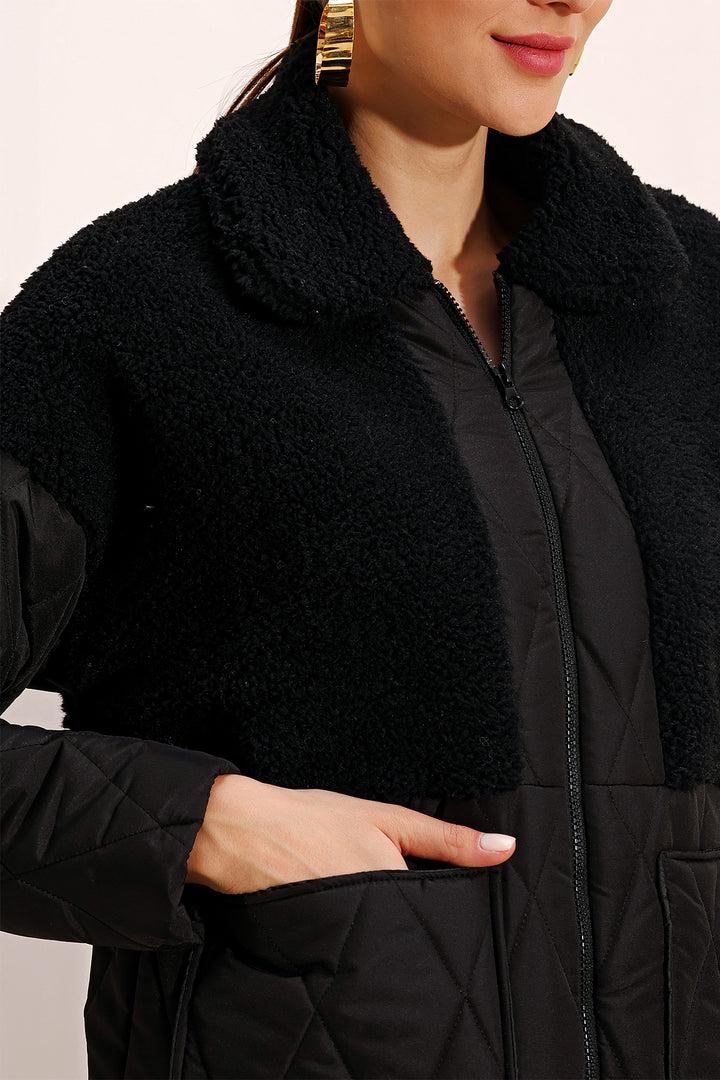 BGD Women Plush Detailed Oversized Puffer Jacket - Black - Braintree