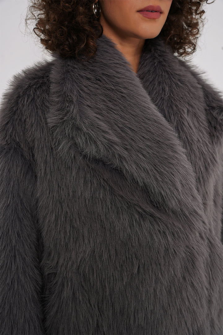 BGD Women Wrap Plush Fur Coat - Anthracite - Brighton